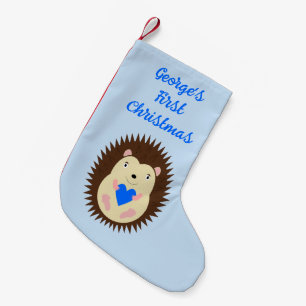 Calcetín Navideño Pequeño Corazón Azul Niño Bebé Erizo Personalizado