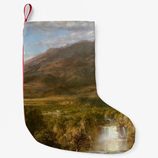 Calcetín Navideño Pequeño Corazón de los Andes (Paisaje Sudamericano) (Anverso)