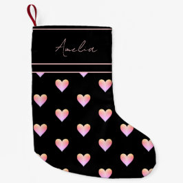 Calcetín Navideño Pequeño Corazones modernos color rosa negro personalizado