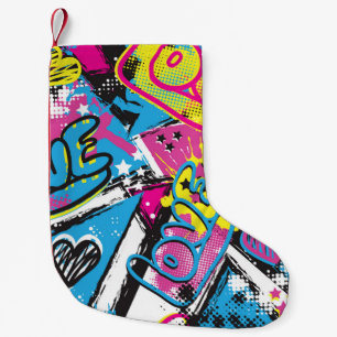 Calcetín Navideño Pequeño Corazones Neones: Patrón Chica Grunge