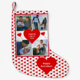 Calcetín Navideño Pequeño Corazones rojos personalizados de familia de colla