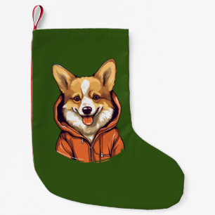 Calcetín Navideño Pequeño Corgi Divertido con Sudadera