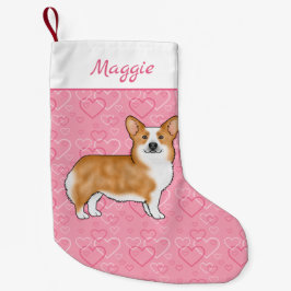 Calcetín Navideño Pequeño Corgi Gales De Pembroke Rojo En Corazón Rosa Con N