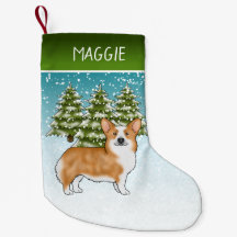 Corgi Galés Pembroke Rojo Bosque Invernal Navidad