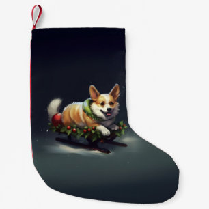 Calcetín Navideño Pequeño Corgi Navidad nieve invierno