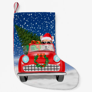 Calcetín Navideño Pequeño Corgi Perro Conduciendo Coche En Navidad Nieve 