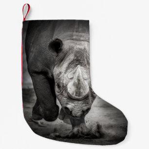 Calcetín Navideño Pequeño Corriendo Rhinoceros: Retrato Animal Salvaje.
