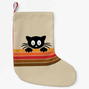 Calcetín Navideño Pequeño Cortar gato negro con rayas retro