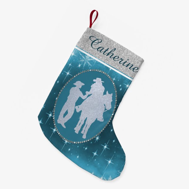 Calcetín Navideño Pequeño Cowboy occidental Cowgirl Horse romántico (Frente (Colgado))