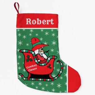 Calcetín Navideño Pequeño Cowboy Santa en Sleigh