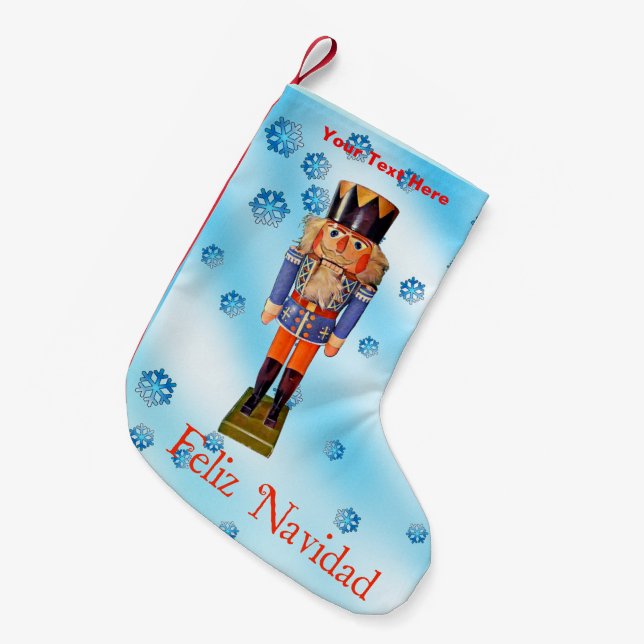 Calcetín Navideño Pequeño Cracker alemán - Feliz Navidad (Frente (Colgado))