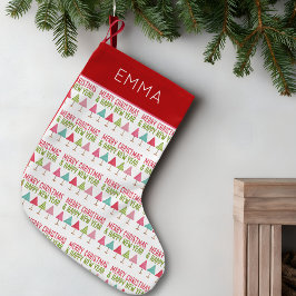 Calcetín Navideño Pequeño Crafted Christmas Trees – Pink Red Green Xmas