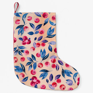 Calcetín Navideño Pequeño Cranberías y hojas, berrias silvestres de color ag