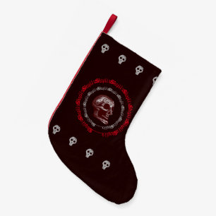 Calcetín Navideño Pequeño Cráneos negros y blancos/estilo gris/rojo 2