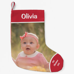 Calcetín Navideño Pequeño Crea tu propio nombre de foto Primera Navidad