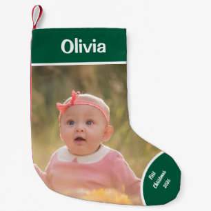 Calcetín Navideño Pequeño Crea tu propio nombre de foto Primera Navidad