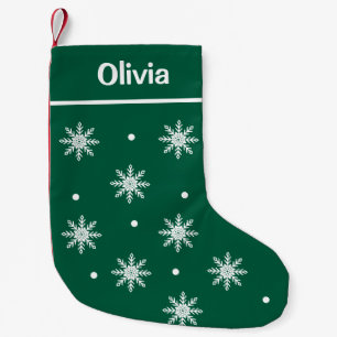 Calcetín Navideño Pequeño Crea tu propio nombre verde con copos de nieve