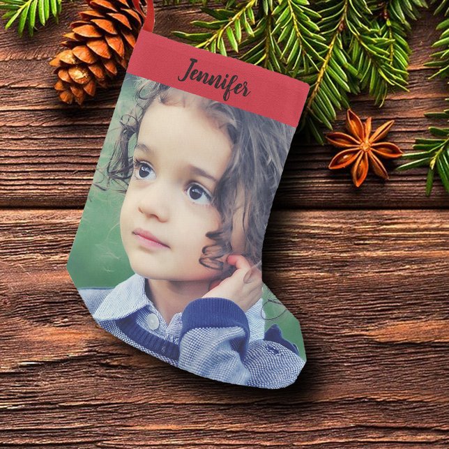Calcetín Navideño Pequeño Crea tus propios navidades de fotos completos pers (Create your own personal full photo and name, Christmas stocking. Unique christmas gift.)