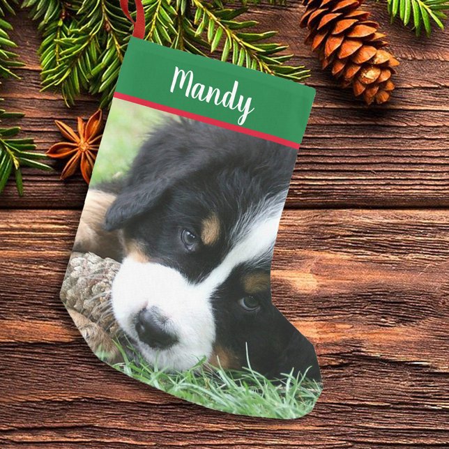 Calcetín Navideño Pequeño Crea tus propios navidades de perro fotográfico (Create your own full photo, Christmas stocking. Beautiful stocking with your own photo and name.)