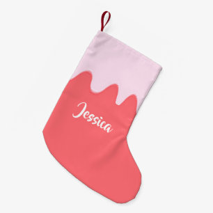 Calcetín Navideño Pequeño Crema de goteo rosa sobre 
