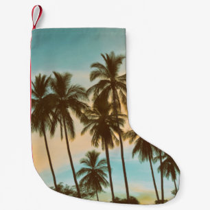 Calcetín Navideño Pequeño Crepúsculo tropical: silueta de palma de coco