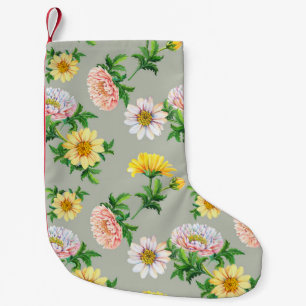 Calcetín Navideño Pequeño Crisantemo acuarela, patrón floral sin fisuras