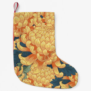 Calcetín Navideño Pequeño Crisantemo japonés: patrón floral amarillo.