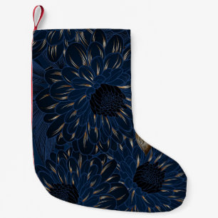 Calcetín Navideño Pequeño Crisantemos dibujados a mano, elegante patrón flor