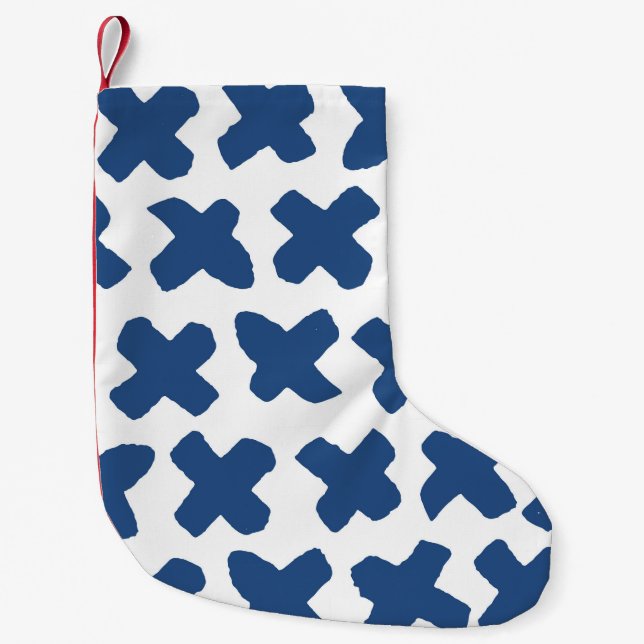 Calcetín Navideño Pequeño Cruza Shibori: Patrón Batik Índigo (Anverso)