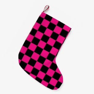 Calcetín Navideño Pequeño Cuadrados controlados retro geométrico negro rosa 