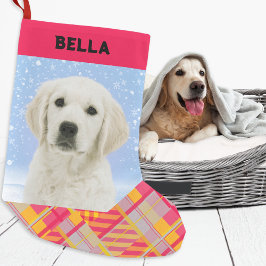 Calcetín Navideño Pequeño Cuadro Colorido Foto de tu perro Nombre Amante de 