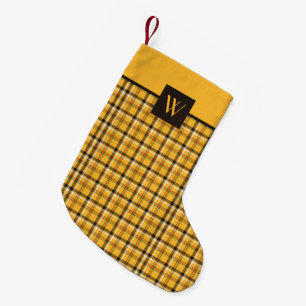 Calcetín Navideño Pequeño Cuadro de Marrón Beige con Monograma