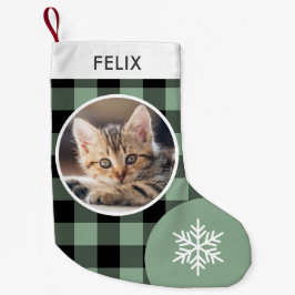 Calcetín Navideño Pequeño Cuadro de Plaid Green Buffalo con Foto Personaliza