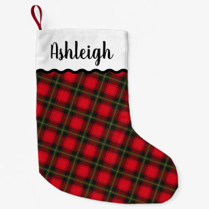 Calcetín Navideño Pequeño Cuadro Rojo y Negro Nombre Personalizado