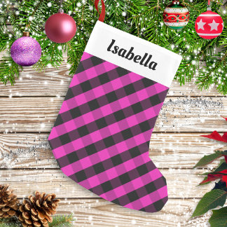 Calcetín Navideño Pequeño Cuadros personalizados de búfalo rosa rustico