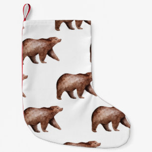 Calcetín Navideño Pequeño Cualidad del oso: patrón animal acuarela