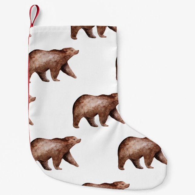 Calcetín Navideño Pequeño Cualidad del oso: patrón animal acuarela (Anverso)