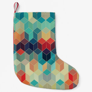 Calcetín Navideño Pequeño Cubos geométricos hipster: fondo de mosaico retro.