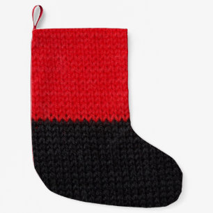 Calcetín Navideño Pequeño Cuchillo rojo negro: cierre a rayas.