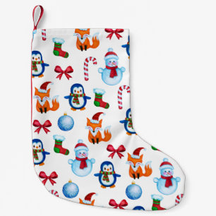 Calcetín Navideño Pequeño Cuidados Navidades acuarela Snowman Penguin Fox