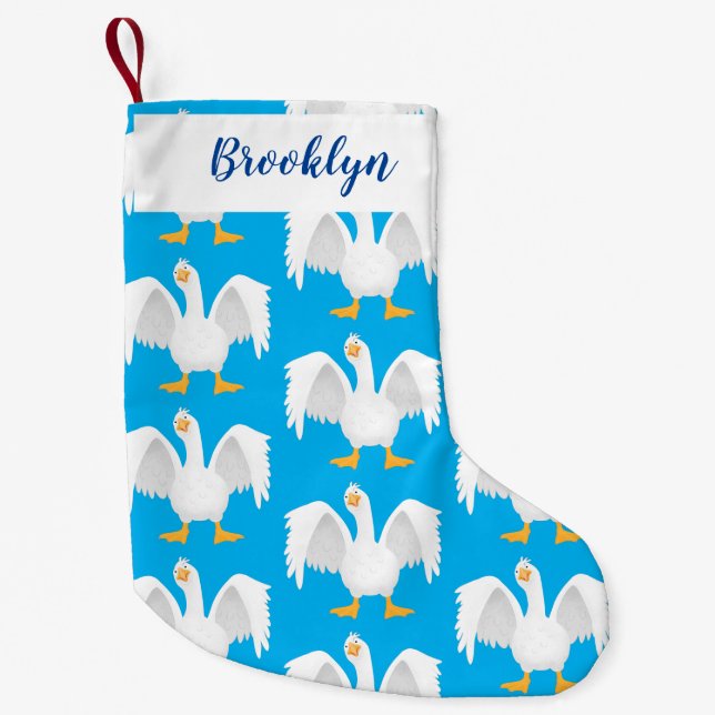 Calcetín Navideño Pequeño Curioso ilustracion de personalizado ganso domésti (Anverso)