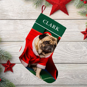 Calcetín Navideño Pequeño Curioso perro Mascota de cachorros foto nombre fes