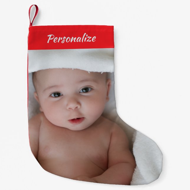 Calcetín Navideño Pequeño Custom Christmas Stocking Replaceable Photo (Anverso)