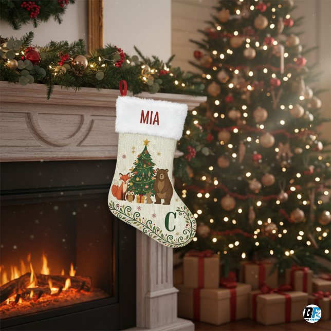 Calcetín Navideño Pequeño Custom Name Modern Nordic Pine Tree (#stocking)