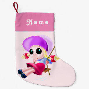 Calcetín Navideño Pequeño Custom Name Pink Christmas Stocking Happy Girl