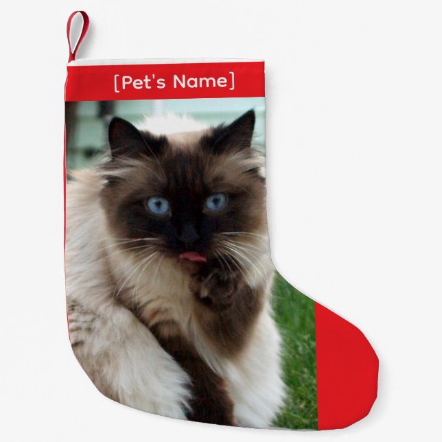 Calcetín Navideño Pequeño Custom Pet Photo Christmas Stocking (Anverso)