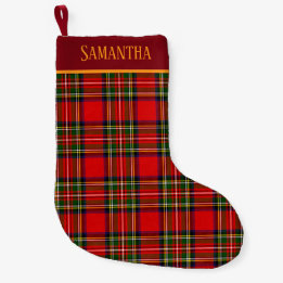 Calcetín Navideño Pequeño Custom Royal Stewart Clan Tartan Plaid Name