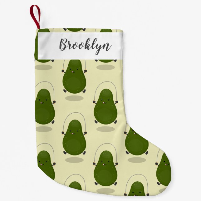 Calcetín Navideño Pequeño Cute aguacate salto cuerda personalizado ilustraci (Anverso)