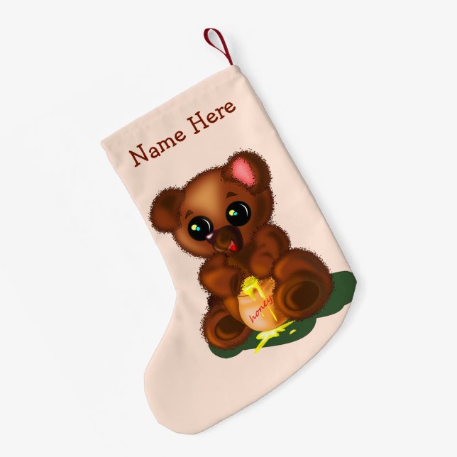 Calcetín Navideño Pequeño Cute Bear Christmas Stockings Personalized Name (Anverso (colgado))