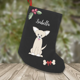 Calcetín Navideño Pequeño Cute Chihuahua Monograma Negro